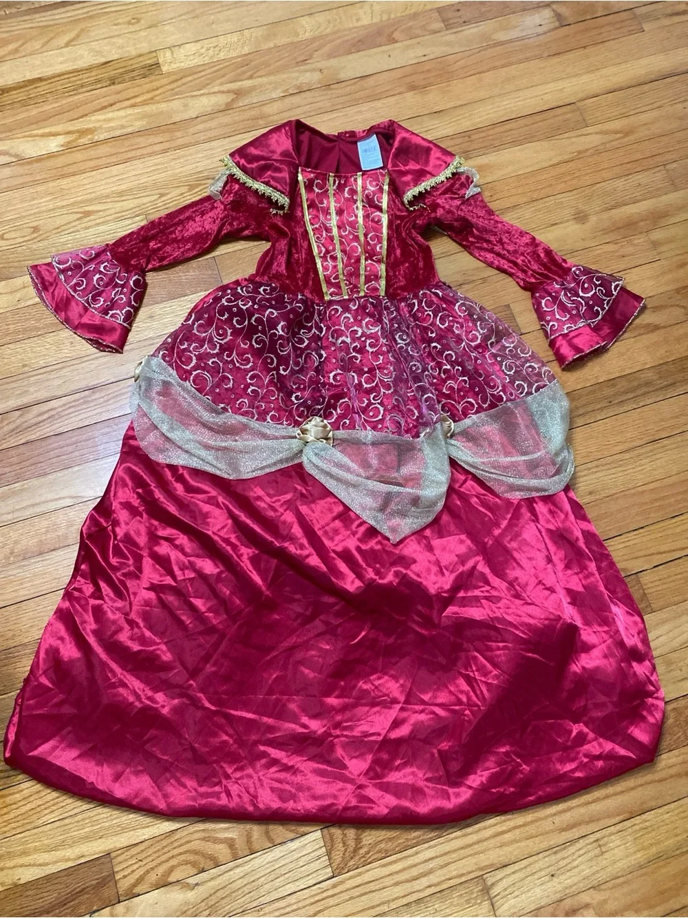 Girls' Red Princess Ball Gown Costume with Gold Accents